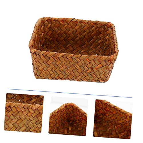 Image of Outanaya Handmade Woven Storage Basket Multi-Functional Seagrass Container Handles for Living Room Kitchen and Organization