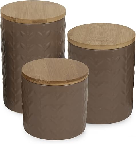 Miniatura 11 de DII Kitchen Accessories Collection, juego de recipientes de cerámica mate texturizados, color blanco antiguo, color vid, 3 piezas Blanco