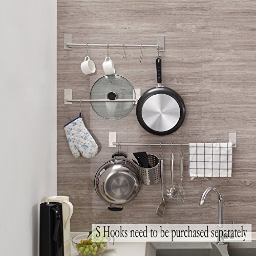 Taozun Self Adhesive 16-Inch Bathroom Towel Bar Brushed SUS 304 Stainless Steel Bath Wall Shelf Rack Hanging Towel Stick On Sticky Hanger Contemporary Style