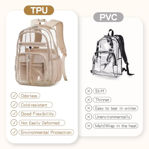 Image of XL TPU Clear Backpack Heavy Duty for Stadiums,15+boys Girls 18in Bookbag | See Through Stitch durable plastic Multi-Pocket Design For School Adults work Warehouses Airport security,check events (Gold)