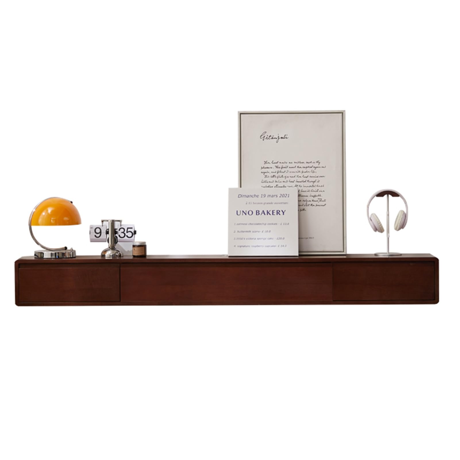 Schwebende TV-Konsole, Wandhalterung, Media-Ständer, Schrank, Aufbewahrungsregal für Schlafzimmer, Wohnzimmer, Holz (Schwarz, 220 cm)