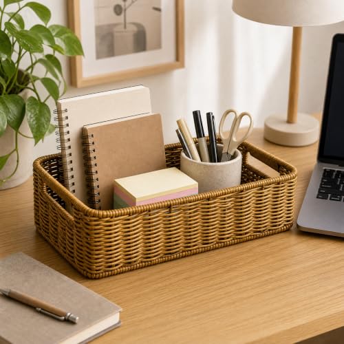 Faux Rattan Storage Basket with Handles Multi-Purpose Home Organizer Bin by Ldlsmyd - Used condition - Image 7