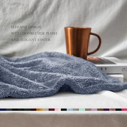 Image of Exclusivo Mezcla Plush Fuzzy Fleece Bed Blanket Queen Size, Super Soft, Fluffy and Warm Blankets for Couch, Bed, All Season (Stone Blue, 90x90 Inches)