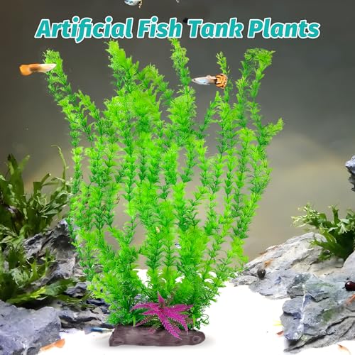 Image of Hamiledyi Aquarium Plastic Plants Aquarium Decor Artificial Fish Tank Plants,Tall Fish Tank Decorations, Extra Large Aquarium Plant 20.4-inch Tall,1PCS