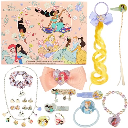 Get Trend Disney Princess Calendario de Adviento 2025 Accesorios Pelo Niña y Joyería, Coleteros, Pinzas, Horquillas, Joyas y Más, Regalos Originales (Rosa Princess)