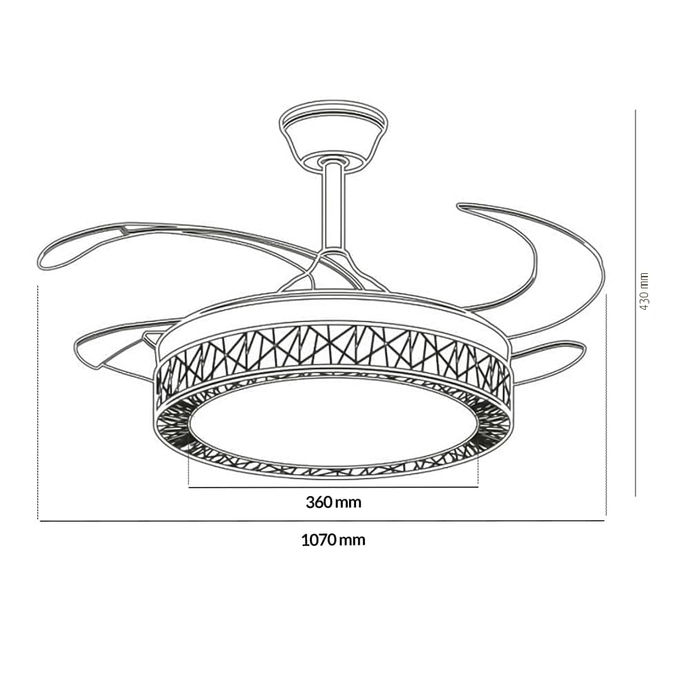 M mimotec - White Aqua Ventilador de Techo LED 66W con Luz CCT Regulable y Control de Intensidad, Motor DC 30W+Luz Led 36W, Silencioso, 6 Velocidades, 4 Aspas Retráctiles, Temporizador.