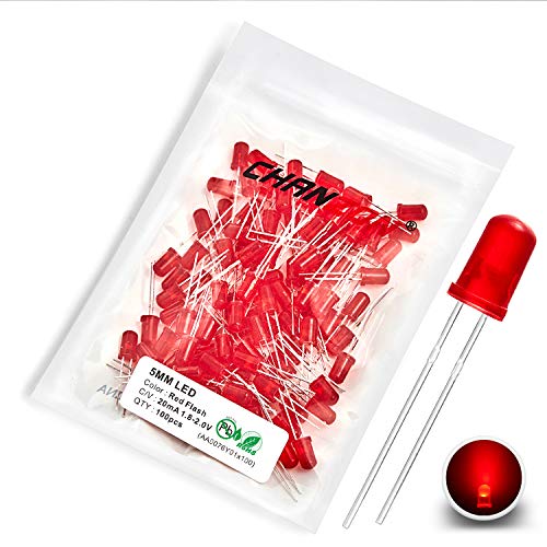 Chanzon 100 Piezas luces LED rojas intermitentes de 5mm con diodos intermitentes de 1.5 Hz (lente difusa redonda CC 2V 20mA) Componentes electrónicos Diodos emisores de luz indicadora