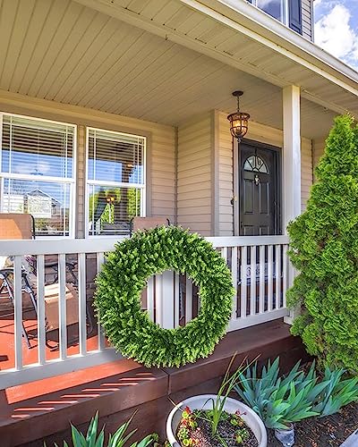 Image of DDHS 32 inch Boxwood Wreath, Artificial Large Summer Wreaths for Front Door with Yellow Cloth can DIY Shaped, Spring or Summer Wreaths for Hanging in the Shop, Farmhouse, Roof Green Wreath Decoration