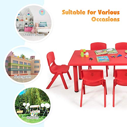 Costzon Kids Table And Chair Set, 6 Pcs Stackable Chairs, 47 X 23.5 Inch Rectangular Plastic Activity Table Set For Children Reading Drawing Playing Snack Time, Toddler School Furniture (Red) #TOP2