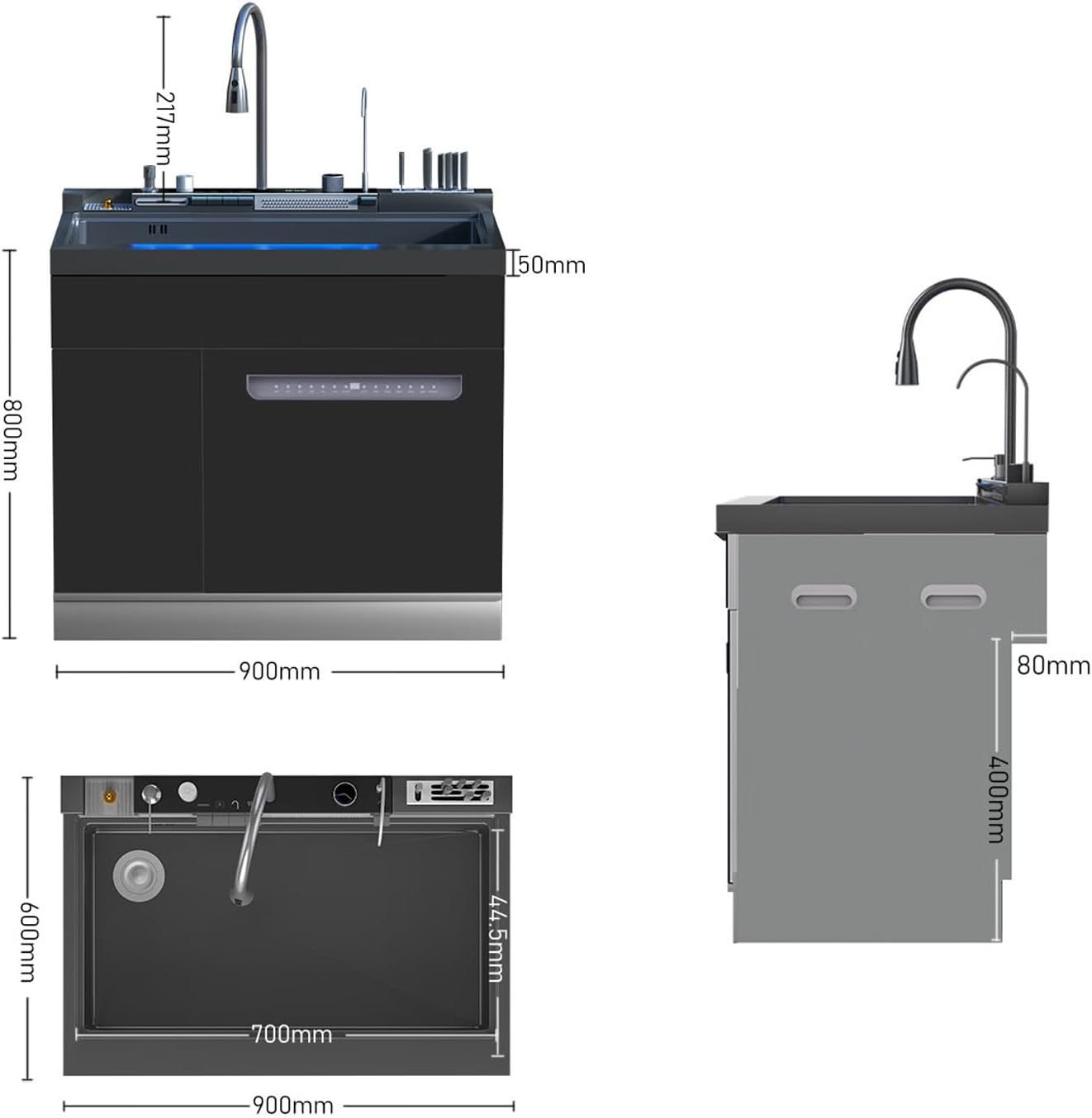Multifunctional Integrated Sink Dishwasher Combo, Built-in Kitchen Dishwasher, 13 Place Settings Capacity, 900mm Wide (H800 x W900 x D600mm)