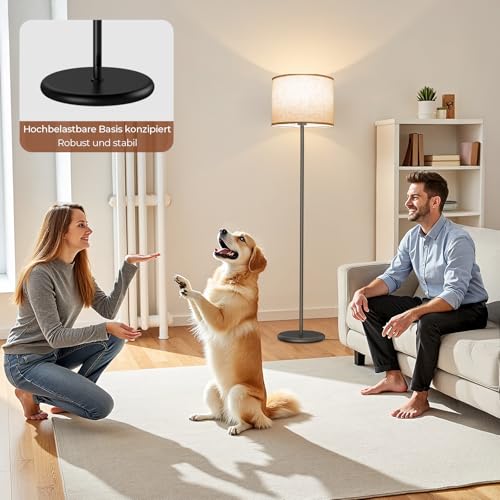 AmazeFun LED Stehlampe, 156cm Stehlampe Wohnzimmer mit Beigen Leinen-Lampenschirm & Fußschalter… – Ansicht 4