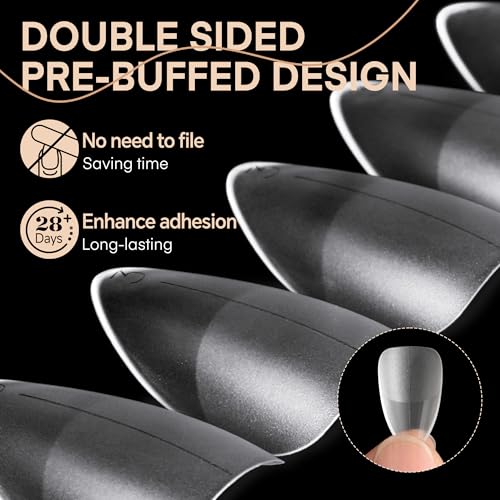 Image of Luckyfairy Short Almond Nail Tips, 504pcs Full Cover Soft Gel Nails Tips 15 Sizes No C Curve Almond Shape Nail Tips for Acrylic False Nails Professional for Nail Extensions Salons Home DIY