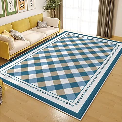 RUGMRZ Flokati Teppich Waschbar Baby Teppich Junge Keine Allergien Modernes blau-weiß Kariertes...
