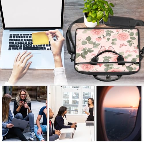 Bolsa para laptop mariposa con hojas rosas 15 pulgadas miniatura 6