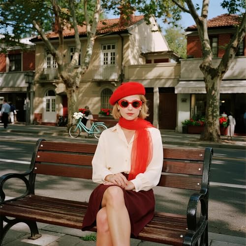 CERCTLA 4 Piezas 50's Costume Accessories Set, Accesorios Mujer Retro, Disfraces para Mujeres, Disfraz Carnaval, Halloween, El conjunto incluye Boina roja, bufanda, gafas sol, guantes - imagen 6