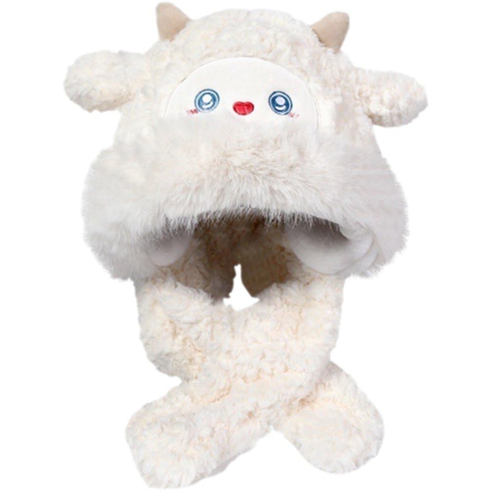 Bonnet hiver oreille coupe-vent femme avec écharpe et motif mouton peluche