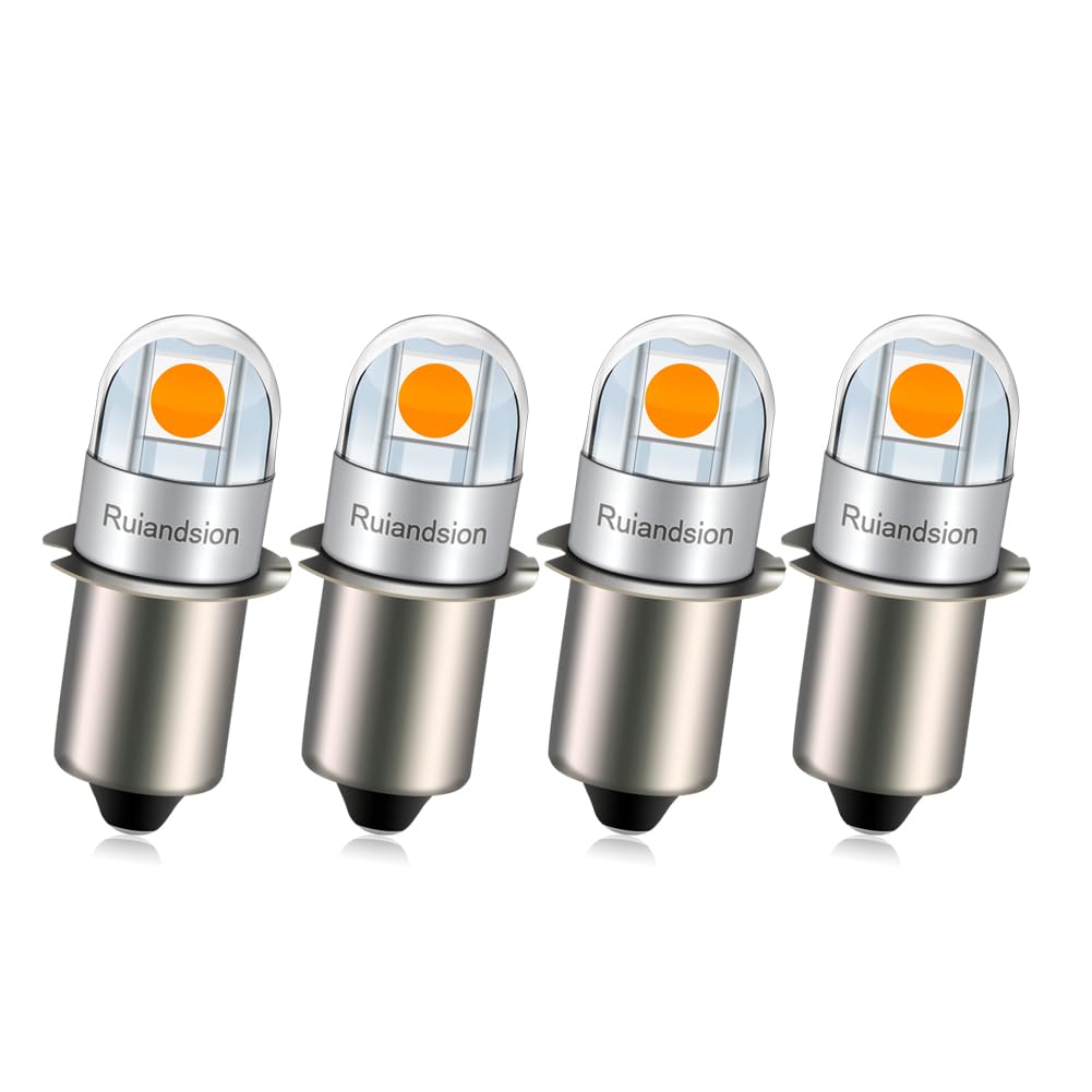 Ruiandsion P13.5S LED Bulb 6V Non Polarity 3030 2SMD Chip 360°Lighting 1600K Yellow 200LM LED Bulb Replacement for Headlamps Flashlights Torch Light Pack of 4