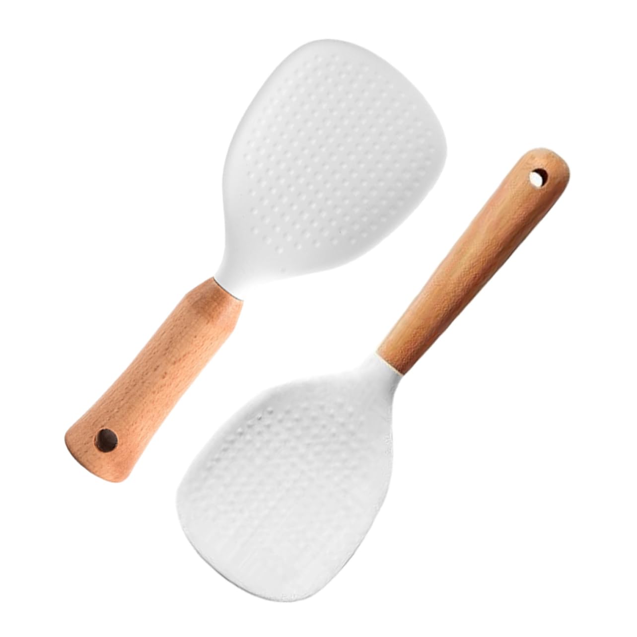 SOLUSTRE 2Pcs Silicone Rice Paddle Heat Resistant Rice Serving Spoon with Wooden Handle Non Stick Rice Scoop for Easy Serving and Cooking for Rice Cookers and Home Use