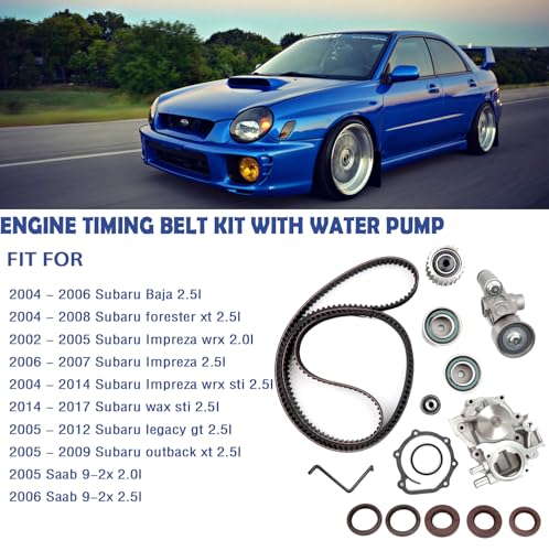 Image of AUCERAMIC TKF004 Engine Timing Belt Kit with Water Pump Compatible with Subaru Impreza Wrx Sti Forester Legacy Outback 2.0L 2.5L Turbo H4 DOHC Replace#TCKWP328