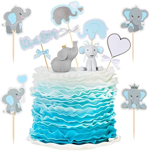 30 Pieces Elephant Cake Decor Include Blue Elephant Cupcake Topper Elephant Birthday Cake Topper Resin Elephant Cake Figurine Double-Sided Elephant Cupcake Pick for Baby Shower Birthday Party Supplies