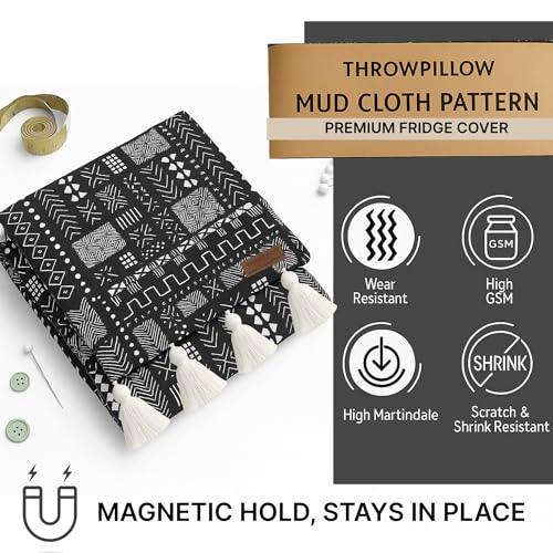 Image of Triple Door Fridge Cover 100-250L | 450 GSM Durable Fridge Top Cover with Tassels & Pockets | Fits Godrej, LG, Haier, Samsung Models | Dustproof Refrigerator Cover in Mud Cloth | WWW.THROWPILLOW.IN