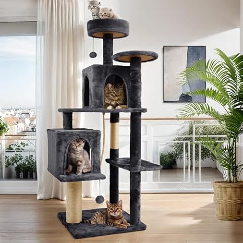 TSCOMON 58 Inch Cat Tree Cat Tower for Indoor Cats Tall Cat Condos Scratching Post with Hanging Toy Cat Furniture for Kitten Pets Play, Grey Black Cover