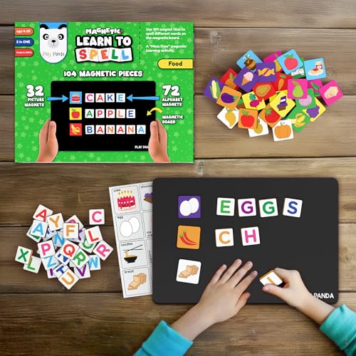 Image of Play Panda Magnetic Learn to Spell Food Board Game with 104 Tiles for Kids