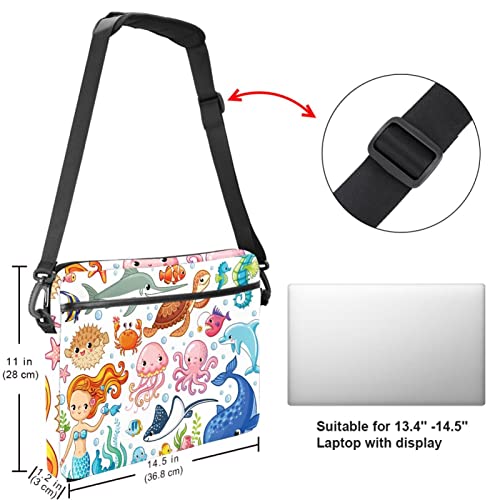 Bolsa de mensajero para portátil de 13 a 14 pulgadas con diseño de sirena y pulpo multicolor 5