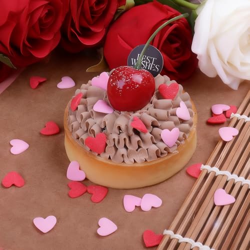 Image of Heart Sprinkles For Cake Decorating, Red and Pink Heart Shaped Sprinkles | Edible Hearts for Baking, Ice Cream, Valentines Cupcake Topper, Christmas Grinch Cookie Decorations