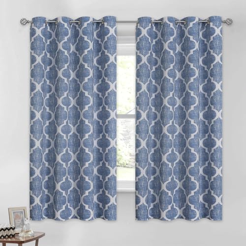 Beauoop Moroccan 100% Blackout Curtains Bedroom Blue 50x45 2 Panels