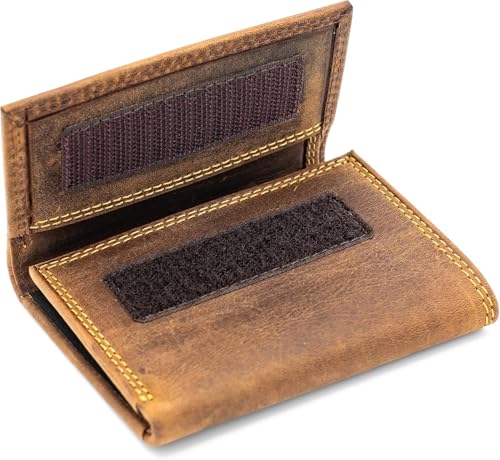Mens Trifold Wallet RFID Protection Genuine Leather Trifold Wallet Key Holder Velcro's Closure Card Case Holder (J133, Rustic Brown)4