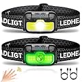 HOKOILN Headlamp Rechargeable, 2 Pack 1300 Lumen Ultra-Light Bright Head Lamp with White Red Green, 14 Modes Adjustable Waterproof Motion Sensor Headlight for Outdoor Camping Running Cycling Hiking