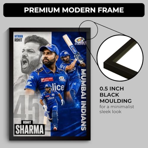 Image of Rohit Sharma Framed Poster (31 x 23 cm) | HITMAN 45 Wall Art | Indian Cricket Team Memorabilia | Cricket Fan Gift | Sports Room Decor | Premium Framed Cricket Poster (F 179)