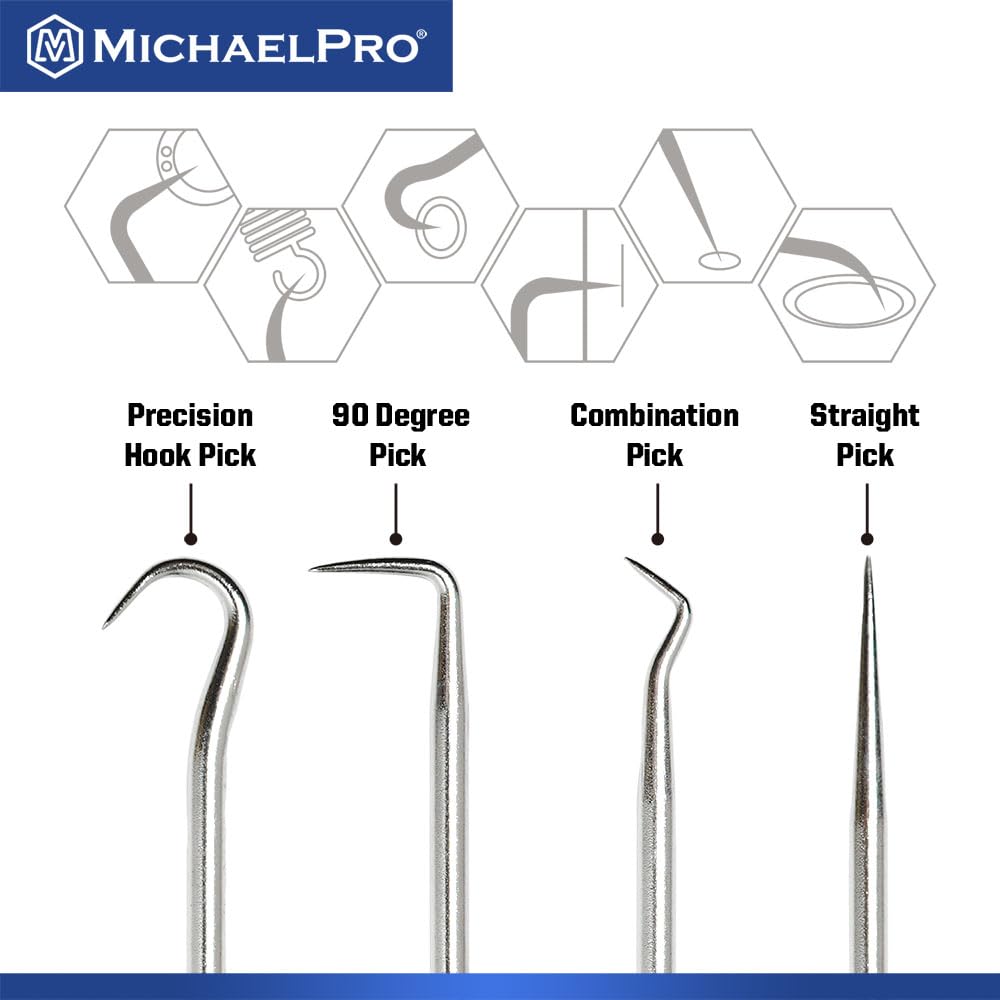 MichaelPro 4-Piece Precision Hook and Pick Set, Precision 90 Degrees, Hook, Combination and Straight Hooks and Picks - Image 2