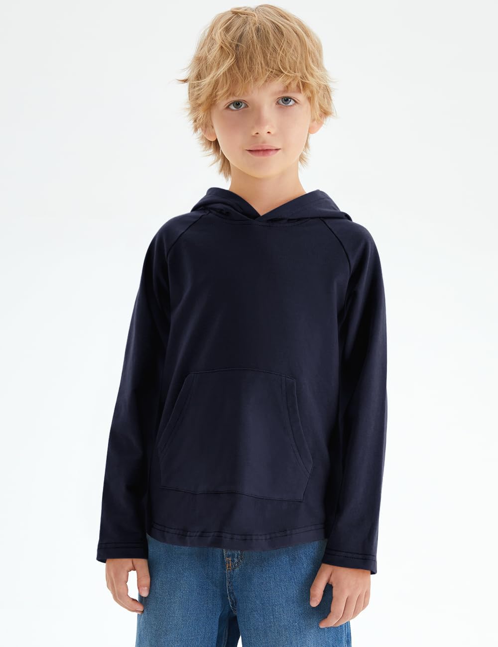 Spring&Gege Boys Light Weight Long Sleeve Hooded T-shirt Casual Solid Pullover Hoodie with Pocket - Image 2