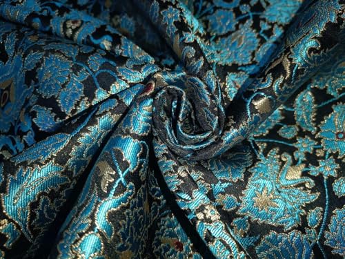 Brocart 100 % soie épais doré rouge bleu BRO83 tissu jacquard