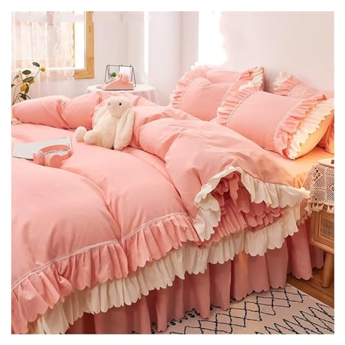 Juego de cama con volantes rosas y funda de almohada infantil 4