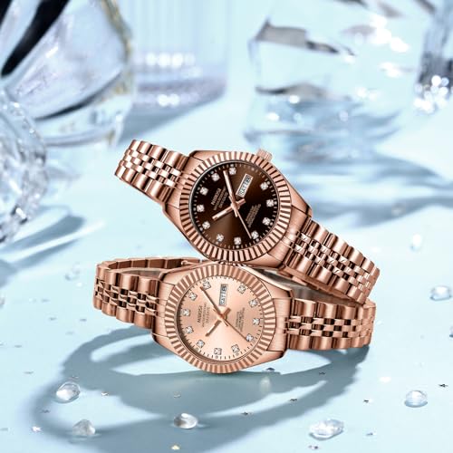 Image of NIBOSI Watches for Woman Analog Quartz Stainless Steel Diamond Rose Gold Green Small Dial Women Watches Classic Wrist Watch Date Waterproof