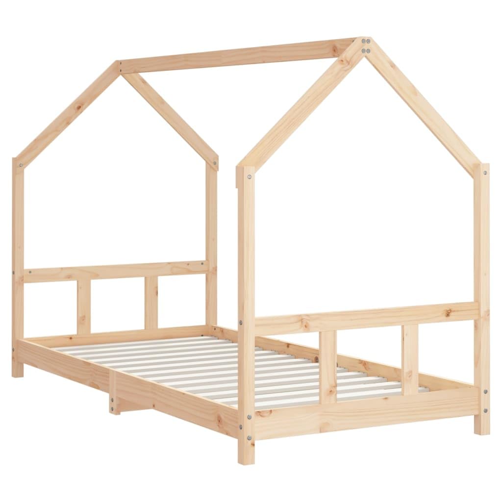 Kinderbett aus massivem Kiefernholz 90 x 190 cm, Lattenrost Design, mit Rahmen für Bettvorhänge, für Kleinkinderzimmer, ab 4 Jahren, Holzschutz