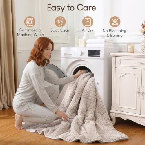 Image of Cottonblue Sherpa Fleece Weighted Blanket 15 lbs for Adults Queen Size, Soft Fuzzy Jacquard Weighted Blankets Throw 60 inch x 80 inch for Sleep Relax, Cozy Warm Knitted Heavy Blanket for Bed Sofa, Griege