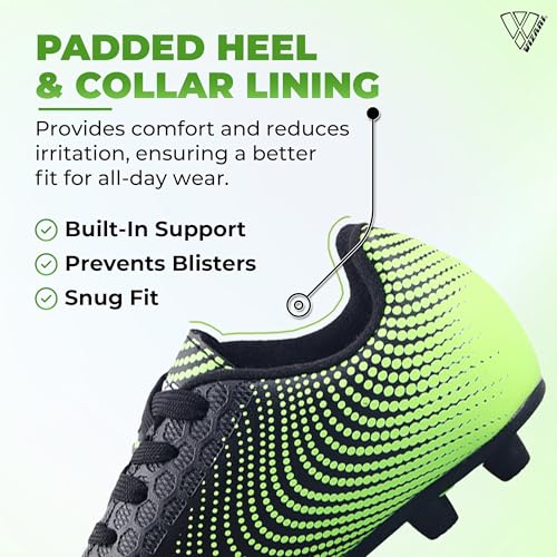 Image of Vizari Stealth Firm Ground Soccer Cleats - Lightweight, Sturdy, Comfortable for Kids and Youth - Excellent Traction, Cushioned Heel, Anti-Stretch Lining - Ideal for Boys and Girls