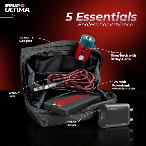 Image of Eveready EDC Kit Bag 10000mAh Power Bank, Perfect for Rakhi Gift