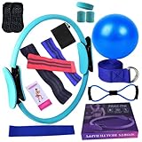 Better Me Pilates Kit, 11Pcs Better Me Pilates Essentials Kit for Women, Better Me Home Pilates Ring and Ball Set, Yoga Ball 25cm Figure 8 Resistance Band Yoga Bands for Home and Gym Workout (Blue)