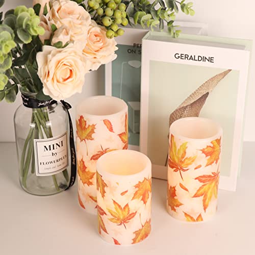 Image of GenSwin Maple Leaf Flickering Flameless Candles Battery Operated with 6 Hours Timer, Real Wax Led Pillar LED Candles Christms Wedding Decoration