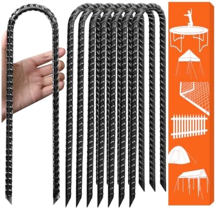 Eurmax USA 8-Pack U-Shape Ground Stakes,Rust-Proof Galvanized Steel Ground Anchors,Commercial Trampoline Stakes for High Winds,Secure Anti-Flip Tie Down for Soccer Goals,Swing Sets,Fences&Playsets