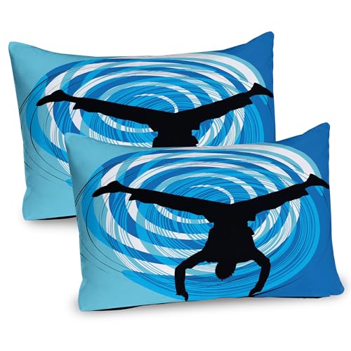 Ambesonne Hip Hop Pillow Sham Set of 2, Boy Doing Head Spin on The Floor Illustration with Abstract Backdrop, Quality Microfiber Bedding Item for All Seasons, 30