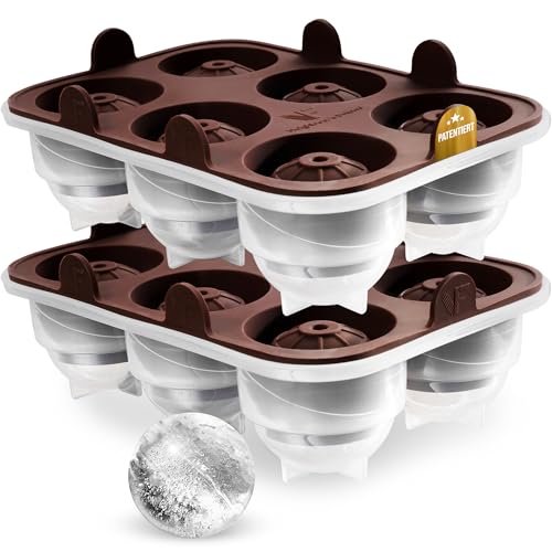 Neighbours Friend Patentierte Runde Eiswürfelform 2er Pack - XXL Eiskugelform für Whisky Rum & Cocktails - 12x Eiswürfel Kugeln - Langlebige Platin-Silikon Eis Kugel Form spülmaschinengeeignet