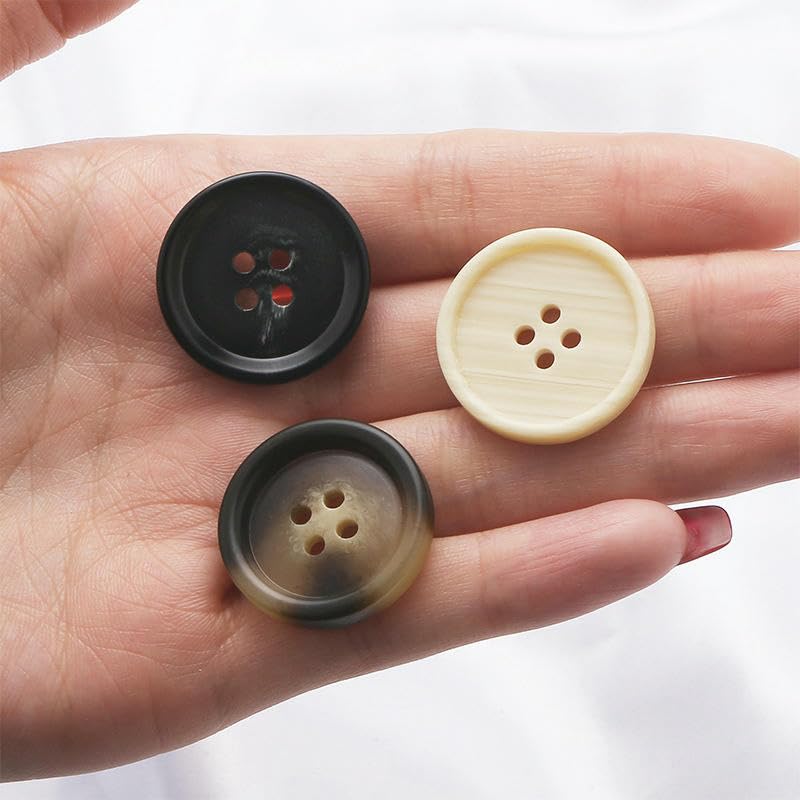 100 sztuk guzików 15-25 mm z żywicy syntetycznej o wyglądzie rogu, 4-otworowe, okrągłe, ręcznie szyte guziki, do stosowania jako dodatek do szycia trenczów, płaszczy wełnianych, garniturów i