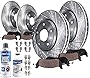Detroit Axle - Front & Rear Drilled Slotted Rotors + Ceramic Brake Pads Replacement for Toyota Sienna Highlander Lexus RX350 RX450h - 10pc Set