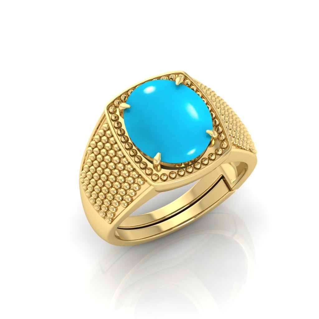 14.25 Ratti Turquoise Stone Original Certified Firoja Gemstone Gold Plated | Adjustable Ring With Lab Certificate for Men and Women(To12)-image-24